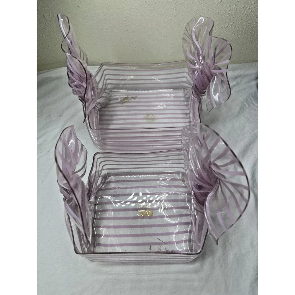 CT Designs Retro Charlevoix MI Lucite Acrylic Freeform Pink‎ Stripes Basket Set